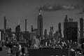 black and white picture of the Midtown Manhattan skyline from a rooftop in Chinatown