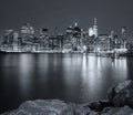Black And White Picture Of New York City Night Skyline, USA
