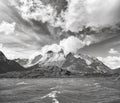 Pehoe Lake and Los Cuernos, Chile. Royalty Free Stock Photo