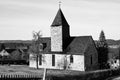 Black and white picture of the  Protestant  church of the village of Teichweiden in the Eastern part of Germany Royalty Free Stock Photo