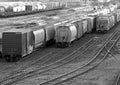 Black and white Picture of a Railyard Royalty Free Stock Photo