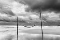 Black and white picture of Romantic cozy hammocks in the sea, Peaceful seascape. Relax, travel concept, travelling. Copy space Royalty Free Stock Photo