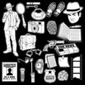 Detective Pack Black and White Illustration Royalty Free Stock Photo