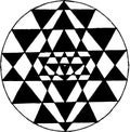 Black white illustration of Shri Yantra. Triangles and concentration. Tattoo idea.
