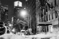 A snowy night time street in Brooklyn New York Royalty Free Stock Photo