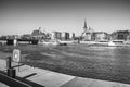 Black and white picture of Szczecin Stettin waterfront.