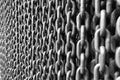 Black and white picture wall of large anchor chains. Silver metal Chain Royalty Free Stock Photo