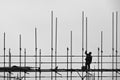 Black and white pictures, workers on the construction site are working Royalty Free Stock Photo