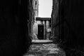 Black and white picturesque, narrow streets of the old city of Bonifacio, Corsica