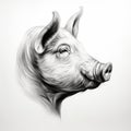 Black And White Pig Head Drawing In The Style Of Cyril Rolando Royalty Free Stock Photo