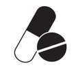 Black and white pills icon vector isolated in white background.