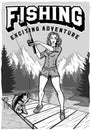 Black and White Pin up girl fishing poster Royalty Free Stock Photo