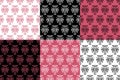 Black white and pink damask stylized seamless patterns set, vector Royalty Free Stock Photo