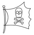 Black and white pirate flag icon. Line raider ship pennant with crossed bones and skull illustration.  Outline marine robber Royalty Free Stock Photo