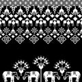 Black and white Pixel art traditional Thai elephant ethnic geometric abstract textile pattern illustration vector design Royalty Free Stock Photo