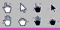 Black and white pixel glitch mouse hand and arrow cursor icon sign set Royalty Free Stock Photo