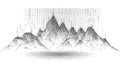 Black and white pixelated mountain range landscape with scattered dots Royalty Free Stock Photo
