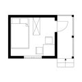 Black and white plan of tiny garden house with one room and veranda