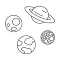 Black and white 4 planets set for coloring meditaion