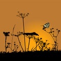 Plants silhouettes collection for designers. Flying butterfly