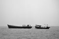 The fishing boats anchored on the open sea. Royalty Free Stock Photo