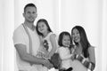 Black and white portrait of Asian American family