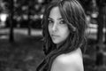 Black and white portrait of a beautiful magnificent woman face - close up