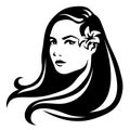 Black and white portrait of a beautiful young woman. Vector illustration. Royalty Free Stock Photo