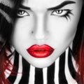 Black and white portrait of beauty woman with red lips Royalty Free Stock Photo