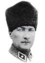 The black and white portrait of blue eyed Mustafa Kemal Ataturk, the founder of the Republic of Turkey, in the 1920s and 1930s,