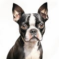 Realistic Boston Terrier Portrait Illustration On White Background Royalty Free Stock Photo