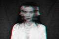 Black and white portrait of a girl with a split personality and psychological disorders with a glitch effect Royalty Free Stock Photo