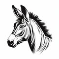 Detailed Black And White Donkey Head Illustration