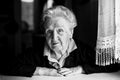 Black and white portrait of an elderly woman. Royalty Free Stock Photo