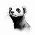 Stylized Realism Ferret Drawing On White Background