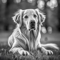 Black and white portrait of golden retriever. Ai generated image.