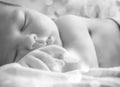 A black and white portrait, macro shot. Mom and her baby. The concept of a happy family. Beautiful conceptual image of motherhood Royalty Free Stock Photo