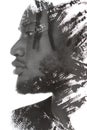 A black and white portrait of a man combined with black strokes. Paintography.