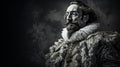 Black And White Portrait Of A Man In Elaborate Fur Costume Royalty Free Stock Photo