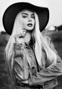 Black and white portrait of a blonde country girl Royalty Free Stock Photo