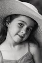 Black and white Portrait of smiling cute little girl at summer park. Happy child looking at the camera Royalty Free Stock Photo