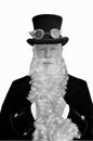 A black & white portrait of a steampunk pirate morphing into Santa Claus Royalty Free Stock Photo