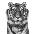 Black and white portrait of a tiger looking at the camera on white Royalty Free Stock Photo