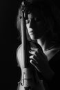 Black and white portrait violinist woman