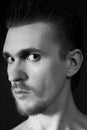 Black and white portrait of young trendy guy Royalty Free Stock Photo