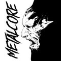 Black and white poster of the album metacore and face of zombie