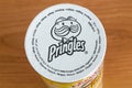 Black and white Pringles logo on the top of Pringles chips tube Royalty Free Stock Photo