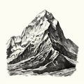 Detailed Engraving Of A Black And White Mountain Peak