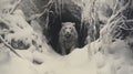 Black And White Print Of White Lion In Snow Covered Tunnel Royalty Free Stock Photo