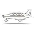 Black and white propeller aircraft landing vector drawing Royalty Free Stock Photo